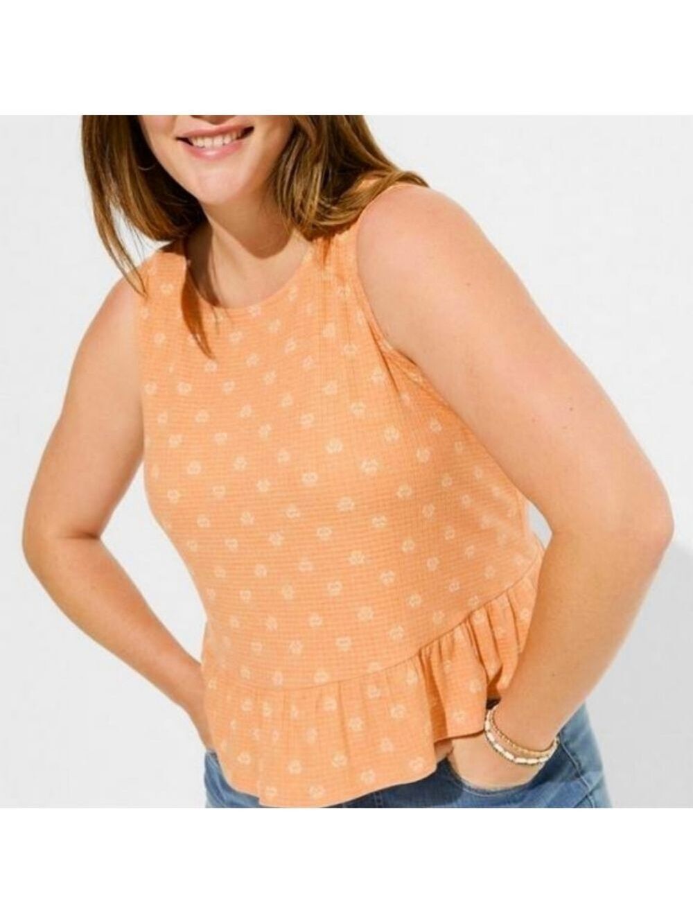 2X - Torrid | Peach Bloom Texture Knit High Neck Ruffle Crop Top